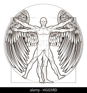 Homme de Vitruve angel figure comme Leonard Da Vinci s illustration anatomie avec des ailes Banque D'Images