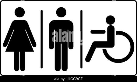 Mens Womens et vecteur mobilité restroom signage set - hommes, femmes, garçon version WC, toilette signe Illustration de Vecteur