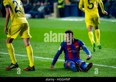 VILLARREAL, ESPAGNE - JAN 8 : Neymar joue en La Liga match entre Villarreal CF et le FC Barcelone au Stade El Madrigal, le 8 janvier 2017 à Villarreal, Espagne. © Christian Bertrand/Alamy Live News Banque D'Images