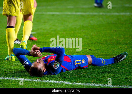 VILLARREAL, ESPAGNE - JAN 8 : Neymar joue en La Liga match entre Villarreal CF et le FC Barcelone au Stade El Madrigal, le 8 janvier 2017 à Villarreal, Espagne. © Christian Bertrand/Alamy Live News Banque D'Images