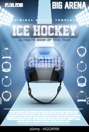 Modèle d'affiche des Jeux de Hockey sur glace avec Player Casque. Tournoi de la coupe et de la publicité. Annonce d'événement sportif. Vector Illustration. Illustration de Vecteur