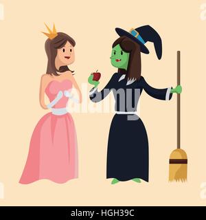 Princesse mignon et moche sorcière laisser à Apple Illustration de Vecteur