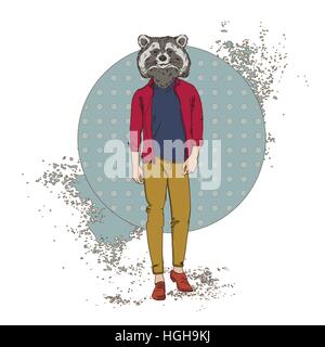 Caricature du Raton Hipster porter vêtements Retro Abstract Background Illustration de Vecteur