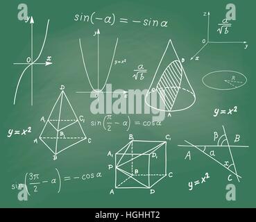 Mathématiques - des formes géométriques et des croquis d'expressions sur school board Illustration de Vecteur