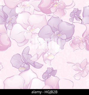 Beau motif transparent avec des fleurs d'Orchidées Banque D'Images