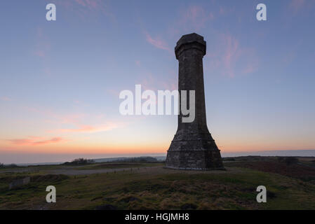 Monument à Hardy, Dorset, UK. 22 janvier 2017. Un hiver coloré coucher du soleil. © Dan Tucker/Alamy Live News Banque D'Images