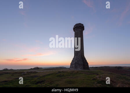 Monument à Hardy, Dorset, UK. 22 janvier 2017. Un hiver coloré coucher du soleil. © Dan Tucker/Alamy Live News Banque D'Images