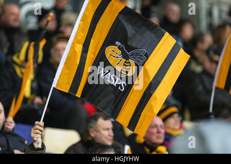 Parme, Italie. 22 janvier, 2017. London Wasps' les supporters sont prêts pour le match contre l'zèbre dans la Coupe des Champions d'incident enregistrées © Massimiliano Carnabuci/Alamy news Banque D'Images