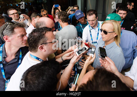 Melbourne, Australie. 23 Jan, 2017. Martina Navratilova s'entretient avec les médias à l'Open d'Australie 2017 à Melbourne Park, Melbourne, Australie. (Photo de Frank Molter) Crédit : Frank Molter/Alamy Live News Banque D'Images