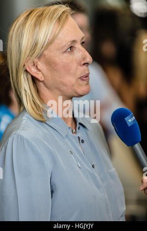 Melbourne, Australie. 23 Jan, 2017. Martina Navratilova s'entretient avec les médias à l'Open d'Australie 2017 à Melbourne Park, Melbourne, Australie. (Photo de Frank Molter) Crédit : Frank Molter/Alamy Live News Banque D'Images