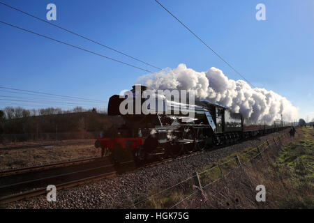 The flying scotsman train à vapeur, East Coast Main Line, Peterborugh, Cambridgeshire, Angleterre. Banque D'Images