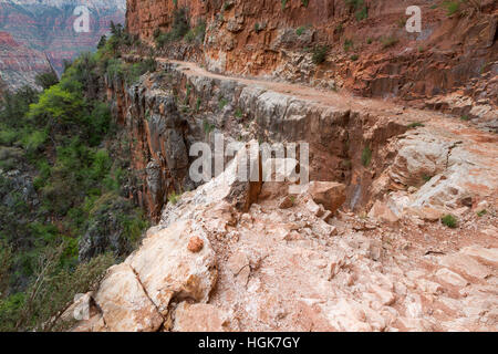 Une section particulièrement escarpée et rocheuse de la North Kaibab Trail dans le Grand Canyon. Le Parc National du Grand Canyon, Arizona Banque D'Images