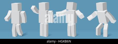 Caractère cubes dans quatre différentes poses. Illustration de Vecteur