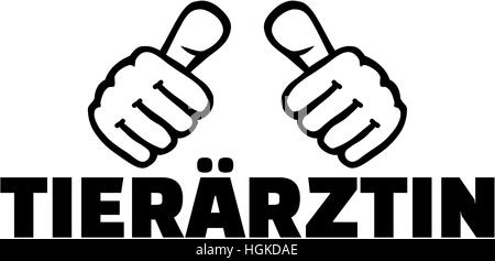 Vétérinaire femelle avec les pouces. L'allemand T-shirt design. Banque D'Images