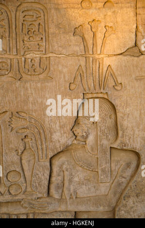 Mur intérieur sculpté du Temple de Kom Ombo, est un temple double construite durant la dynastie ptolémaïque, 180-47 av. Banque D'Images