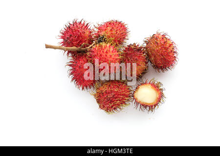 Close up de Nephelium lappaceum ramboutan ou également connu sous le nom de fruits isolés contre fond blanc Banque D'Images