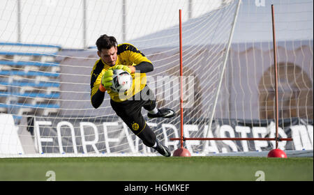 Marbella, Espagne. Jan 11, 2017. Dortmund gardien Roman Buerki formation au camp d'entraînement du Borussia Dortmund à Marbella, Espagne, 11 janvier 2017. Photo : Guido Kirchner/dpa/Alamy Live News Banque D'Images