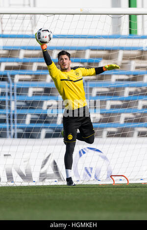 Marbella, Espagne. Jan 11, 2017. Dortmund gardien Roman Buerki formation au camp d'entraînement du Borussia Dortmund à Marbella, Espagne, 11 janvier 2017. Photo : Guido Kirchner/dpa/Alamy Live News Banque D'Images