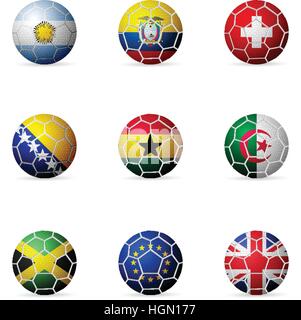 Ballon de soccer d'un drapeau sur un fond blanc. Illustration de Vecteur