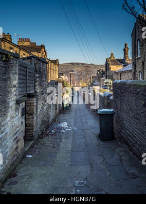 Ruelle entre les maisons, Saltaire, West Yorkshire, Royaume-Uni. Banque D'Images