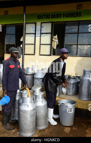 KENYA, village du comté de Bungoma, Tongaren NADAFA Naitiri, Producteurs Laitiers Co-op Ltd., société d'approvisionnement en lait frais fermier le matin / KENIA, NADAFA Molkerei, agriculteur liefern Milch une Banque D'Images