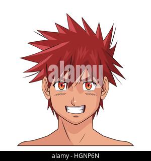 Portrait Visage Manga Anime Homme Cheveux Noirs Yeux Verts