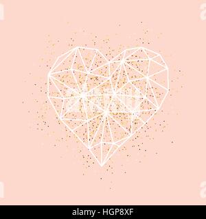 Happy valentines day love carte postale avec des bas blancs en forme de coeur style poly golden glitter. Vector illustration Illustration de Vecteur