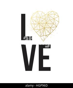 Happy valentines day love carte postale avec des bas blancs en forme de coeur style poly golden glitter. Vector illustration Illustration de Vecteur
