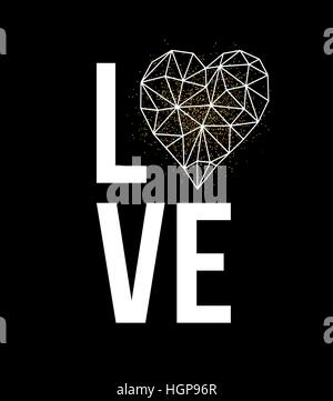 Happy valentines day love carte postale avec des bas blancs en forme de coeur style poly golden glitter. Vector illustration Illustration de Vecteur