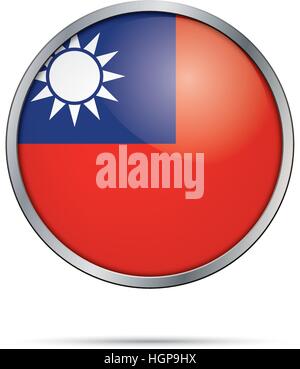 Taïwan République de Chine style de bouton de verre du pavillon avec cadre métallique. Bouton drapeau Taiwanais vecteur. Illustration de Vecteur