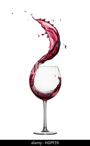 Verre de vin rouge éclaboussant isolated on white Banque D'Images