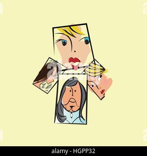 Vector portraits de trois jeunes filles et un homme Illustration de Vecteur