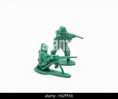Deux petits soldats de plastique vert Banque D'Images