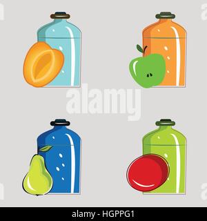 Mettre les pots avec les conserves de légumes et de fruits Illustration de Vecteur