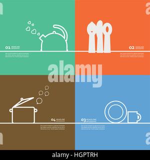 L'Ensemble de cuisson électrique, pot, cuillère, fourchette, couteau, tasse, soucoupe Illustration de Vecteur