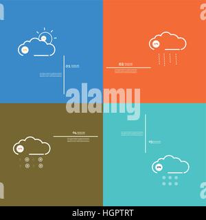 Définir les icônes indiquent clairement la météo, ciel nuageux, pluie, neige Illustration de Vecteur