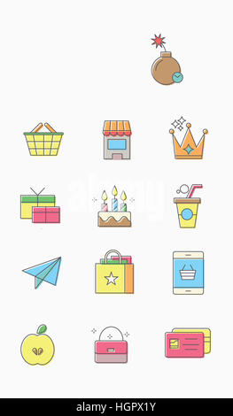 Ensemble d'icônes liées au shopping en ligne Banque D'Images