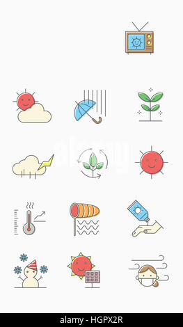 Ensemble d'icônes de ligne différentes liées à la météo Banque D'Images