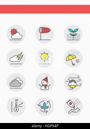 Ensemble d'icônes de ligne différentes liées à la météo Banque D'Images