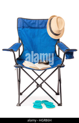 Chaise pliante bleue et un séjour de détente, Close up isolated Banque D'Images