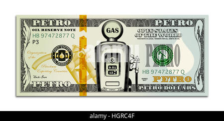 Réserve d'huile Petro Dollar Note isolé sur fond blanc. Banque D'Images