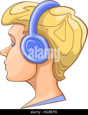 Boy listening to music on headphones. Illustration de Vecteur