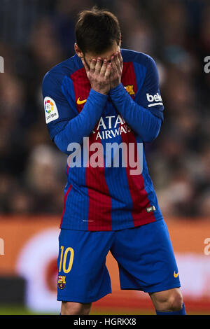 Barcelone, Espagne. Jan 11, 2017. Lionel Messi (FC Barcelone), au cours d'un match de football de la Coupe du Roi entre le FC Barcelone et l'Athletic de Bilbao, au Camp Nou à Barcelone en Espagne. Le mercredi 11 janvier 2017. Foto : S.Lau © dpa/Alamy Live News Banque D'Images