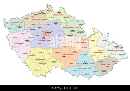 République tchèque carte politique et administrative Illustration de Vecteur