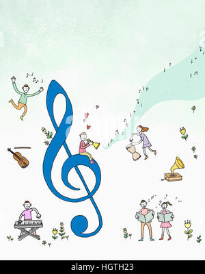 Illustration représentant l'enseignement de la musique en ligne Banque D'Images