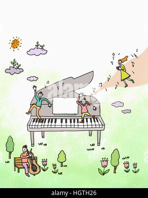 Illustration représentant l'enseignement de la musique en ligne Banque D'Images