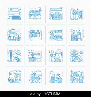 Ensemble d'icônes de ligne différentes liées à des voyages Banque D'Images