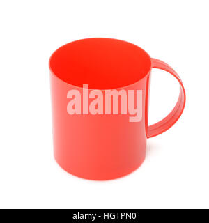 Tasse en plastique rouge isolated on white Banque D'Images