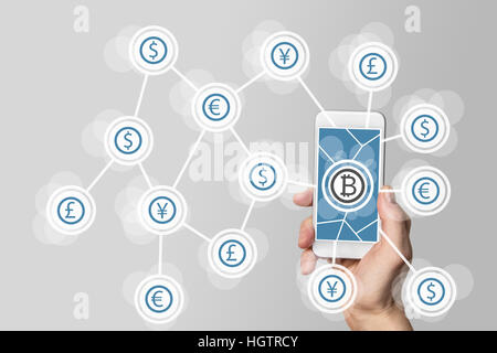 Blockchain et technologie bitcoin comme exemple de crypto-monnaie Banque D'Images