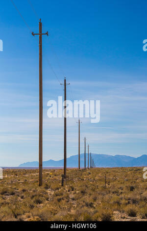 Les lignes d'alimentation marche à travers le paysage du Grand Bassin le long de la route US 50, connu sous le nom de route plus solitaire en Amérique, Nevada, USA Banque D'Images